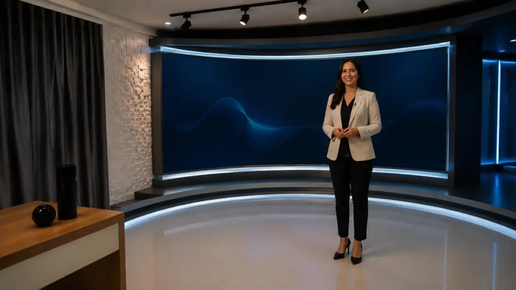 Estúdio com chroma key para produção virtual 3D